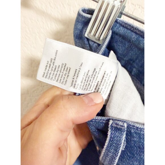 Le Jean Column Jean High Rise Wide Leg Raw Hem Cotton Stretch Blue Size 26 - Picture 4 of 8